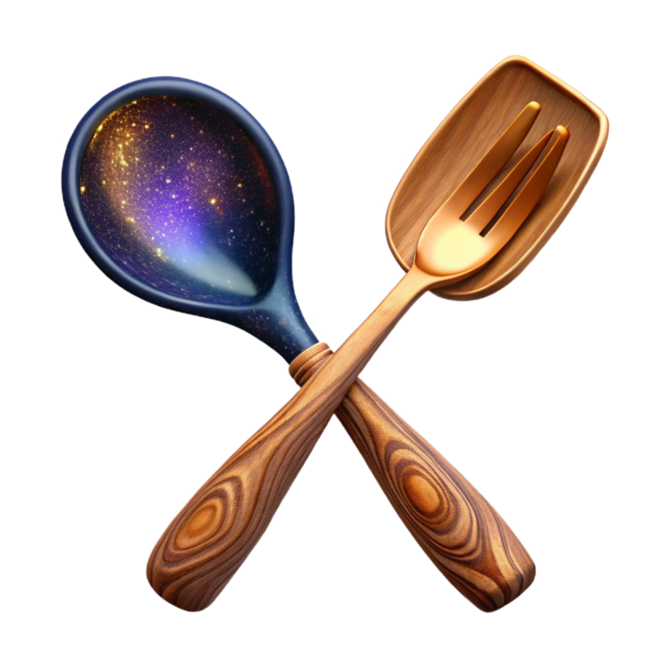 serene vintage Wooden Spoon and Fork Crossed Transparent Background exclusive png