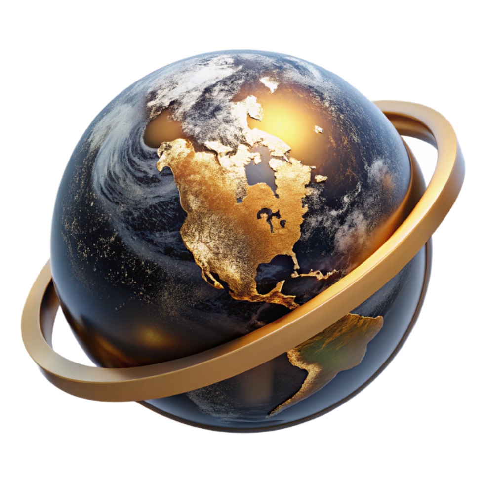 impressive modern World Globe Rotating on Axis Isolated Transparent Background high resolution png