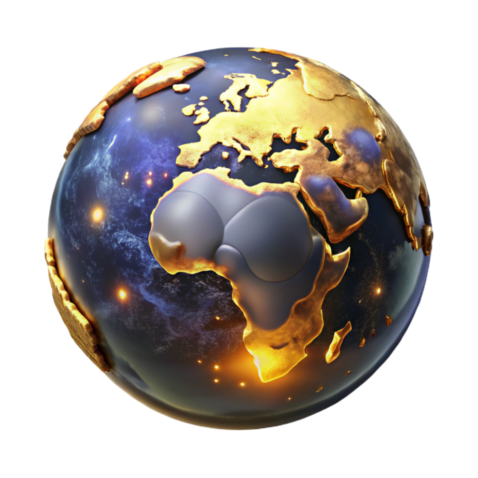 beautiful rustic World Globe with Glowing Continents Isolated premium png