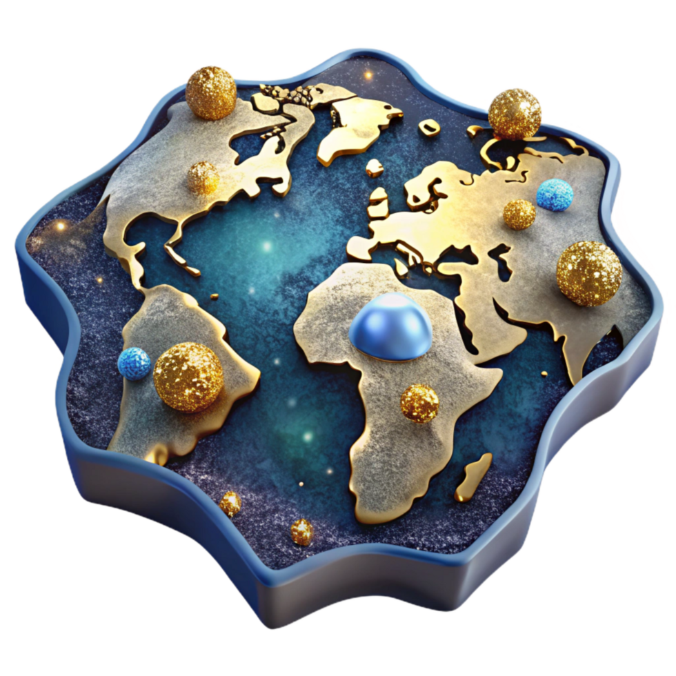 impressive artistic World Map Flat Lay Cutout Transparent Background detailed png
