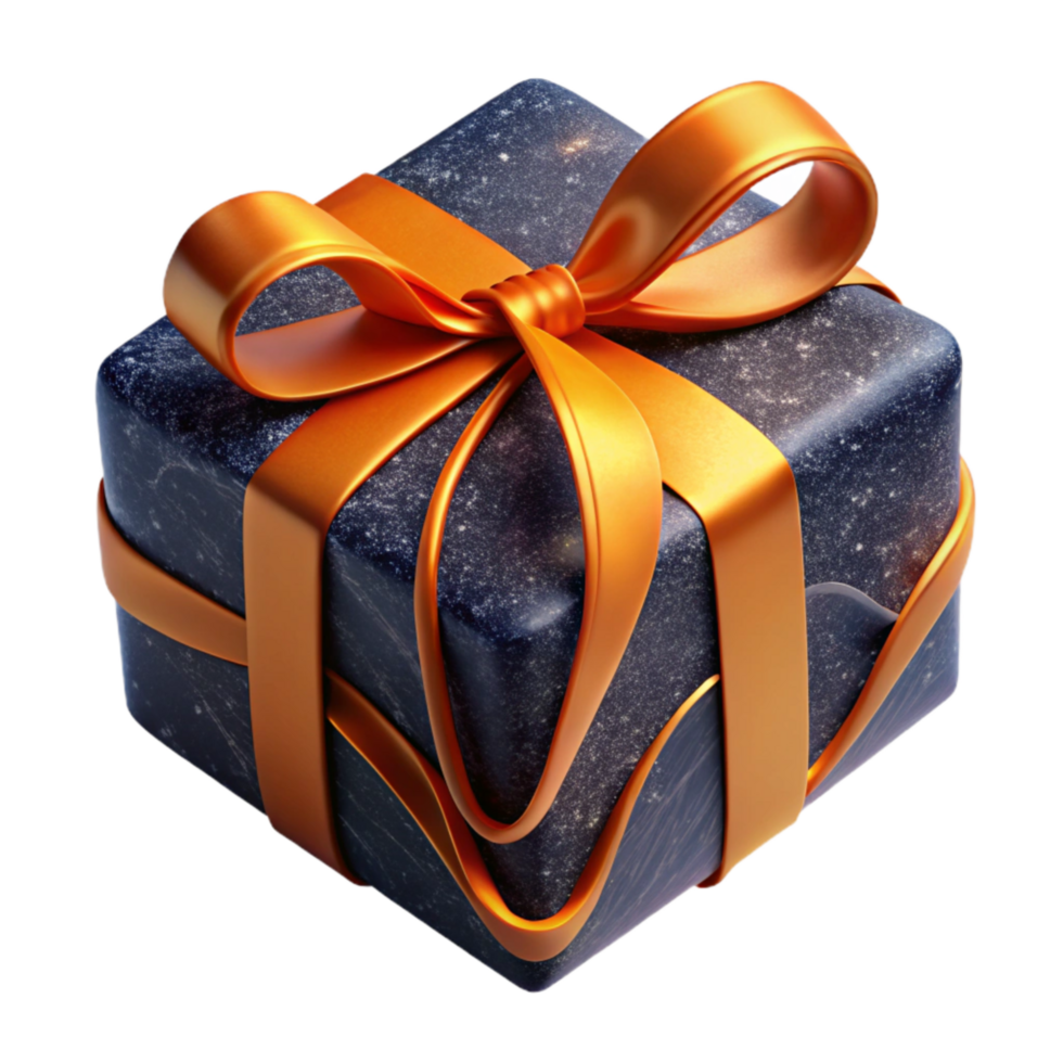beautiful vintage Wrapped Present with Orange Ribbon Isolated genuine png