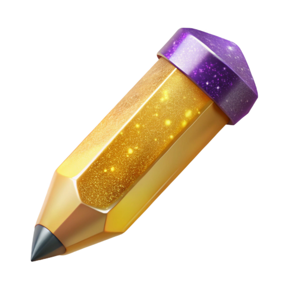 serene modern Yellow Pencil Angled View Isolated Element premium png