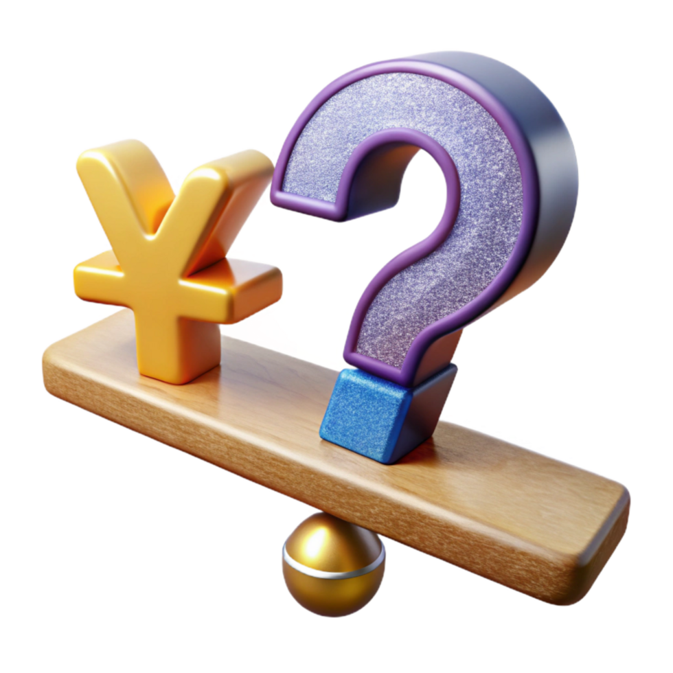 serene creative Yen Symbol and Question Mark on Seesaw Transparent Background genuine png