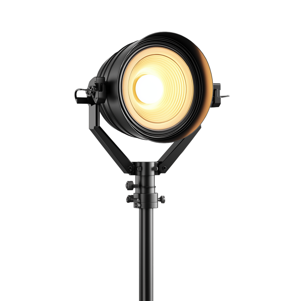 Studio spotlight with a yellow bulb, isolated on transparent background png