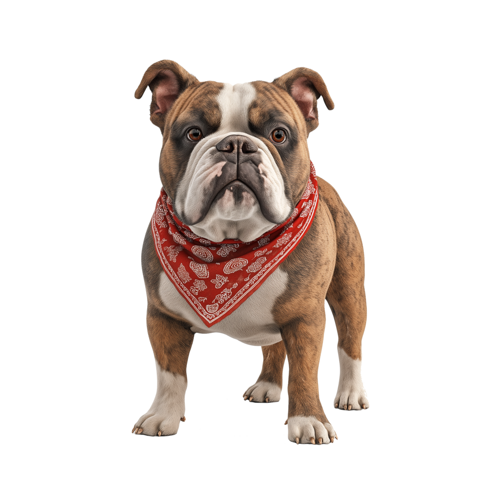 Bulldog wearing a red bandana, isolated on transparent background png