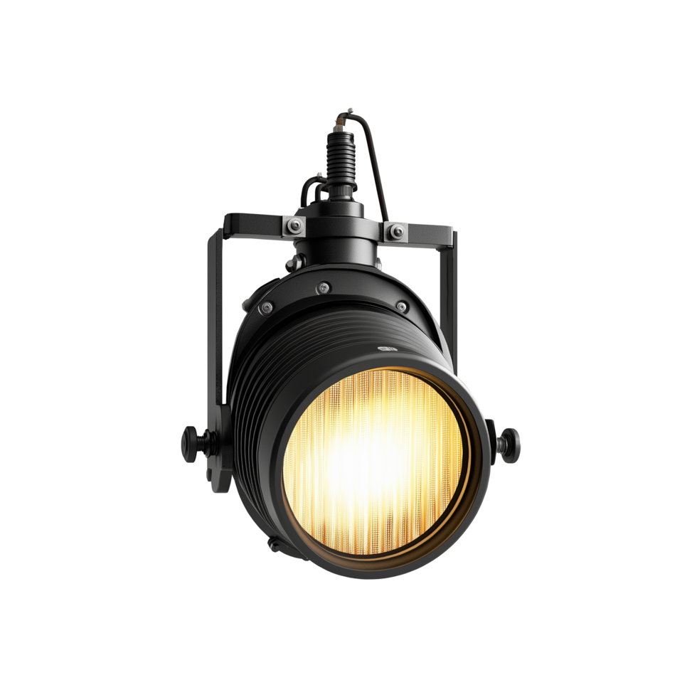 Studio spotlight with metal frame, isolated on transparent background png