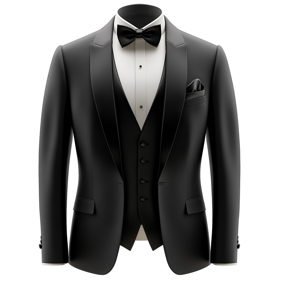 Black and White Tuxedo with Vest and Bow Tie, isolated on transparent background png