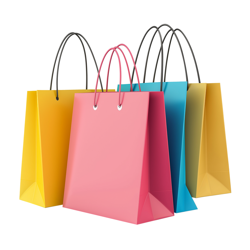 Four shopping bags of different colors and sizes png