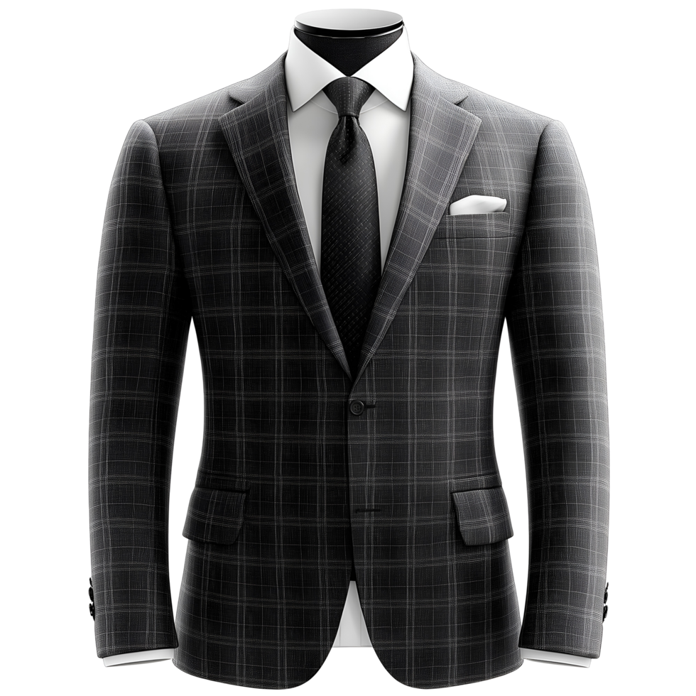 Dark Gray Grid Pattern Suit with White Shirt, isolated on transparent background png