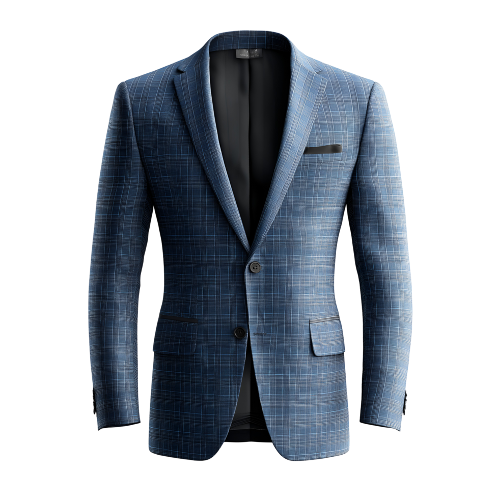 Blue Textured Blazer with Contrasting Lapels, isolated on transparent background png