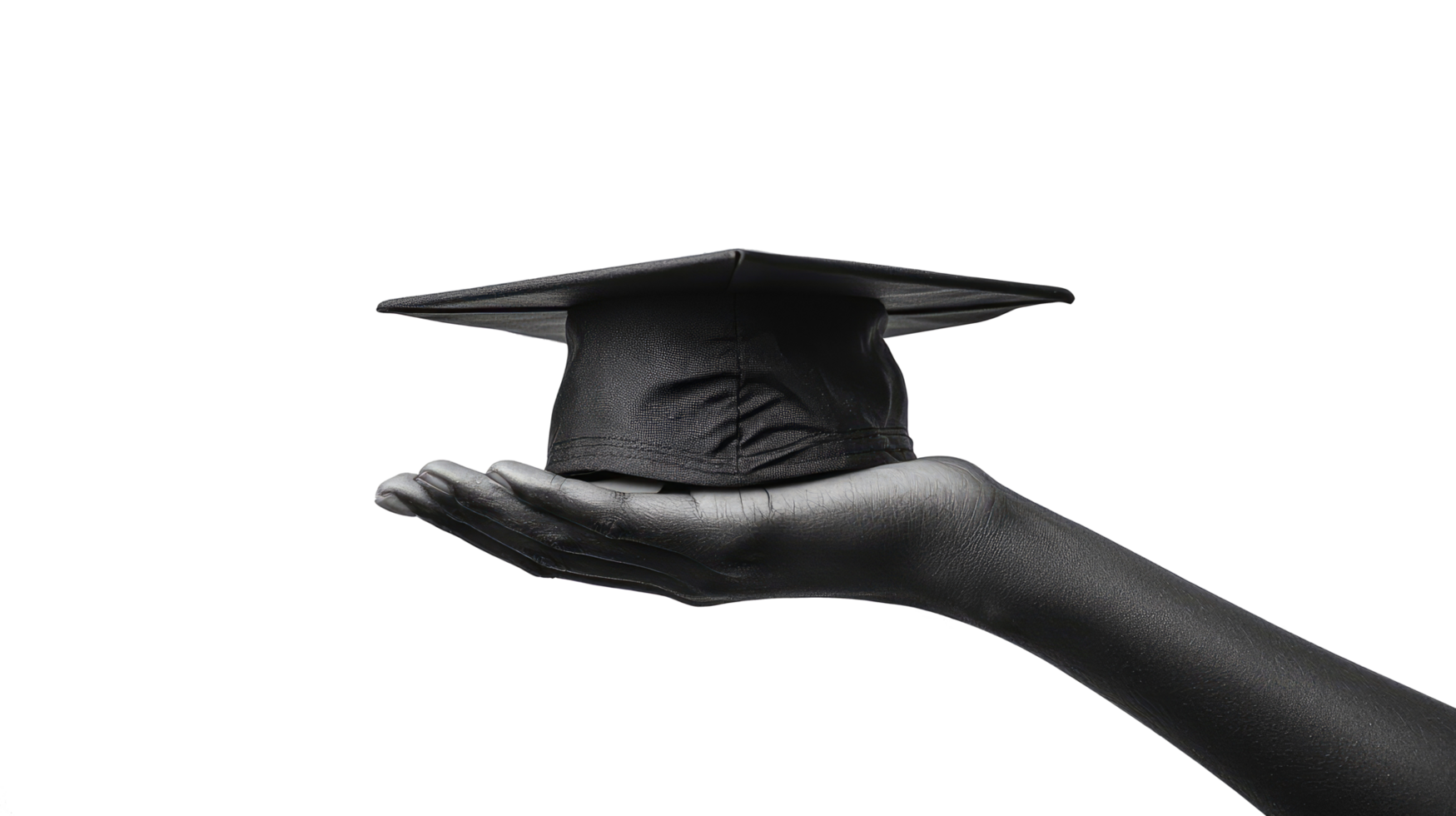 Graduation cap on hand, isolated on transparent background png