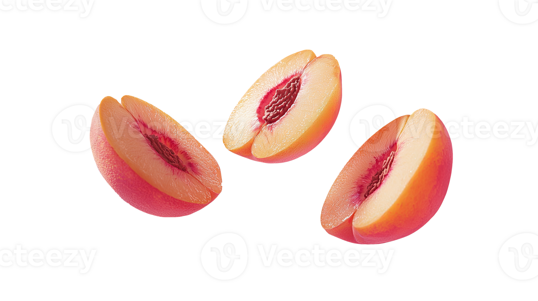 Fresh peach halves, isolated on transparent background png