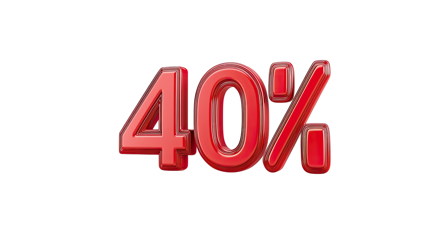 Bold red 40 discount text, isolated on transparent background png