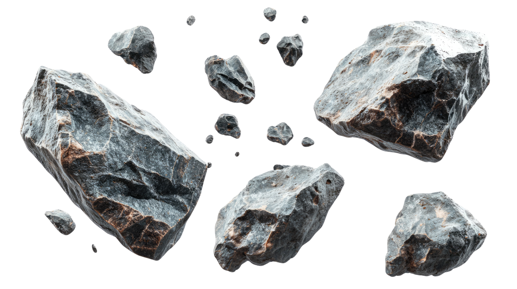 Scattered rocky debris, isolated on transparent background png