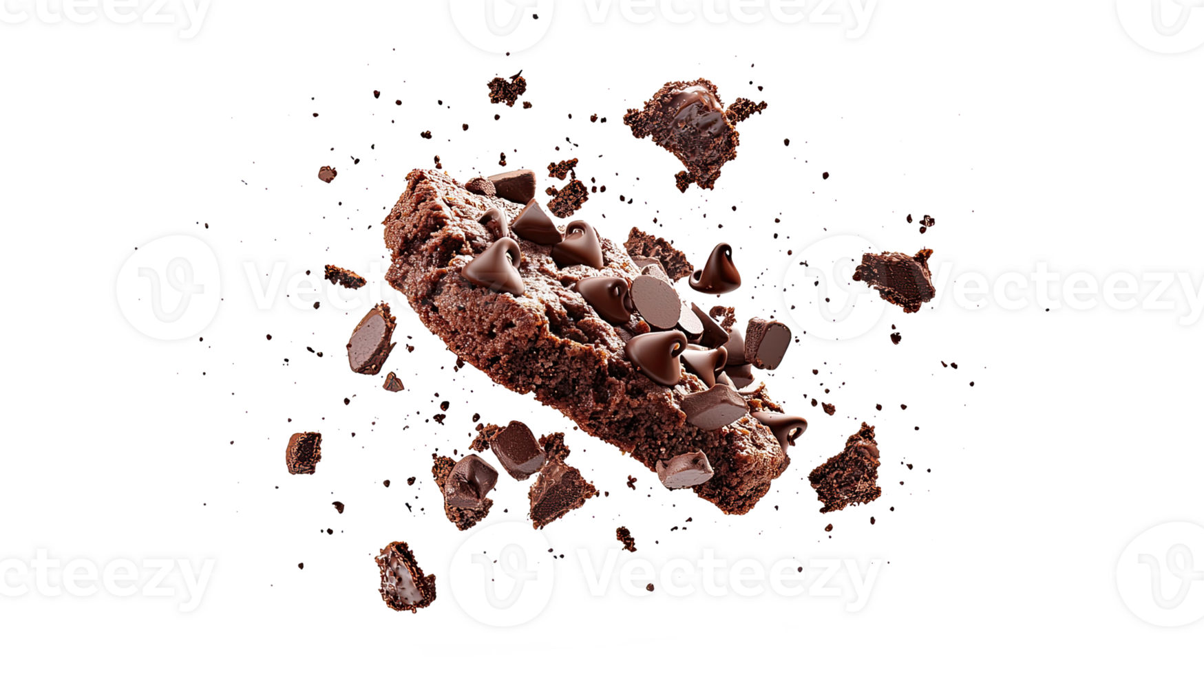 Dark chocolate brownie crumbles, isolated on transparent background png