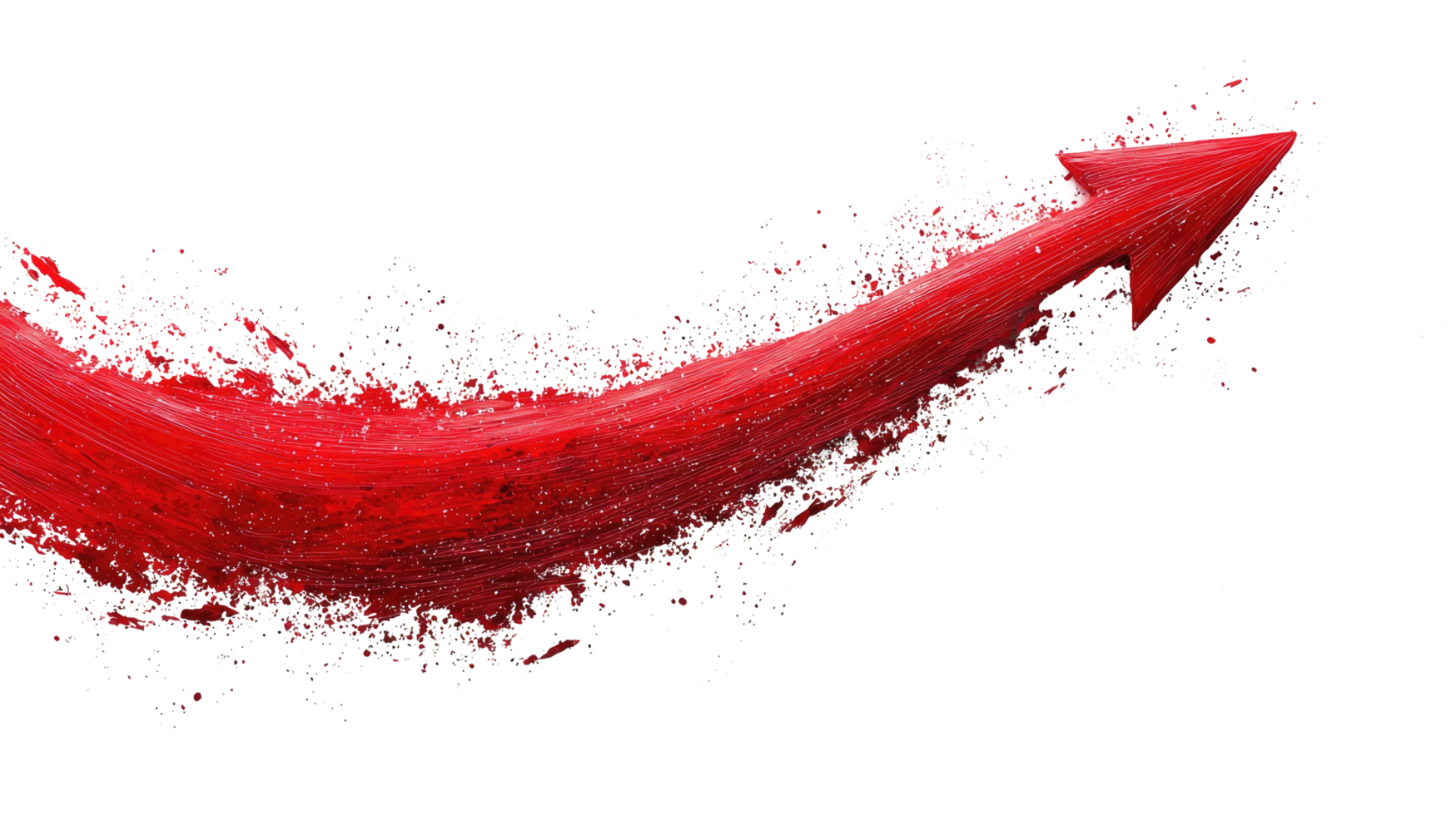 Red paintbrush arrow curving upward, isolated on transparent background png