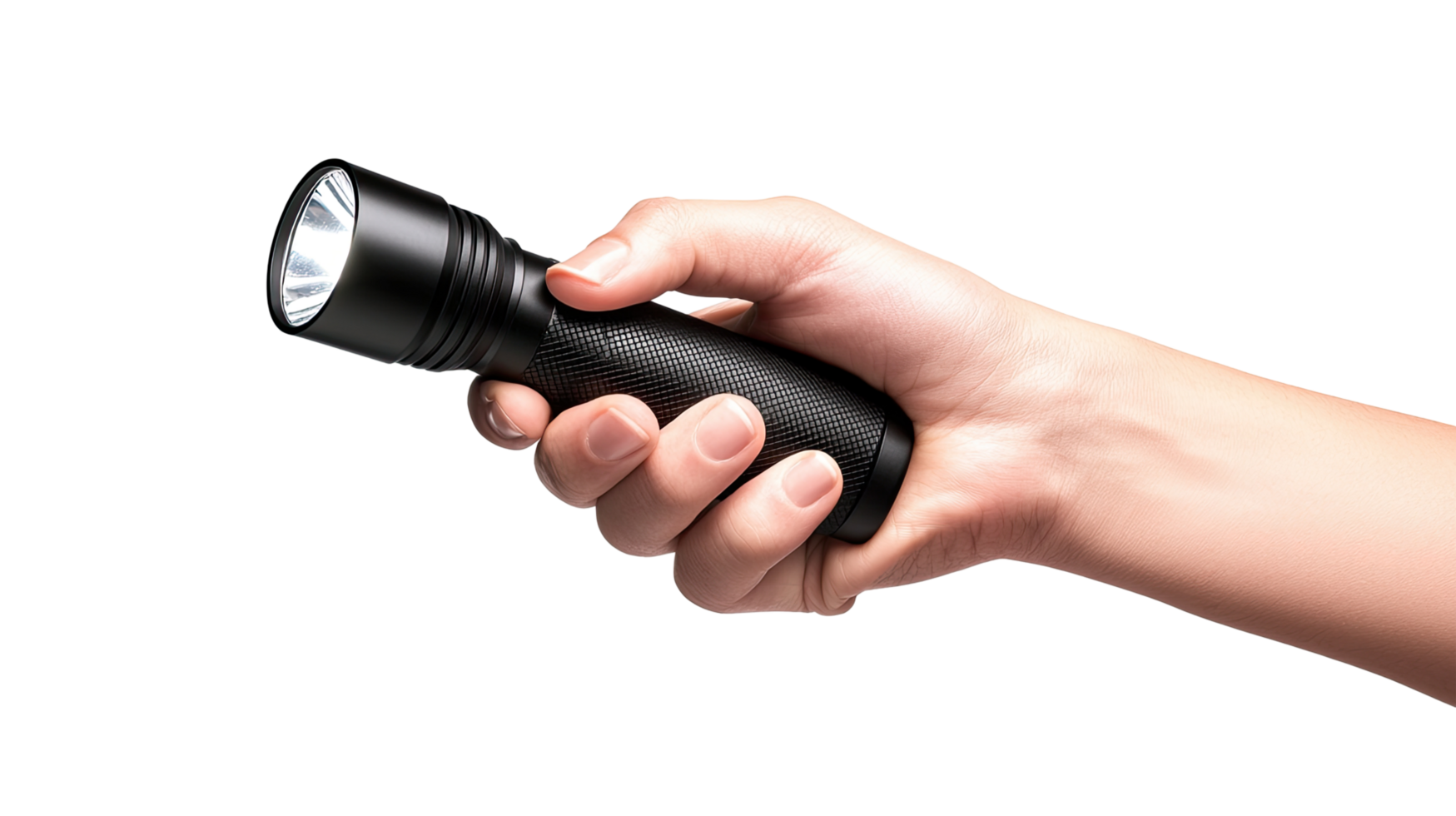Hand gripping a flashlight, isolated on transparent background png