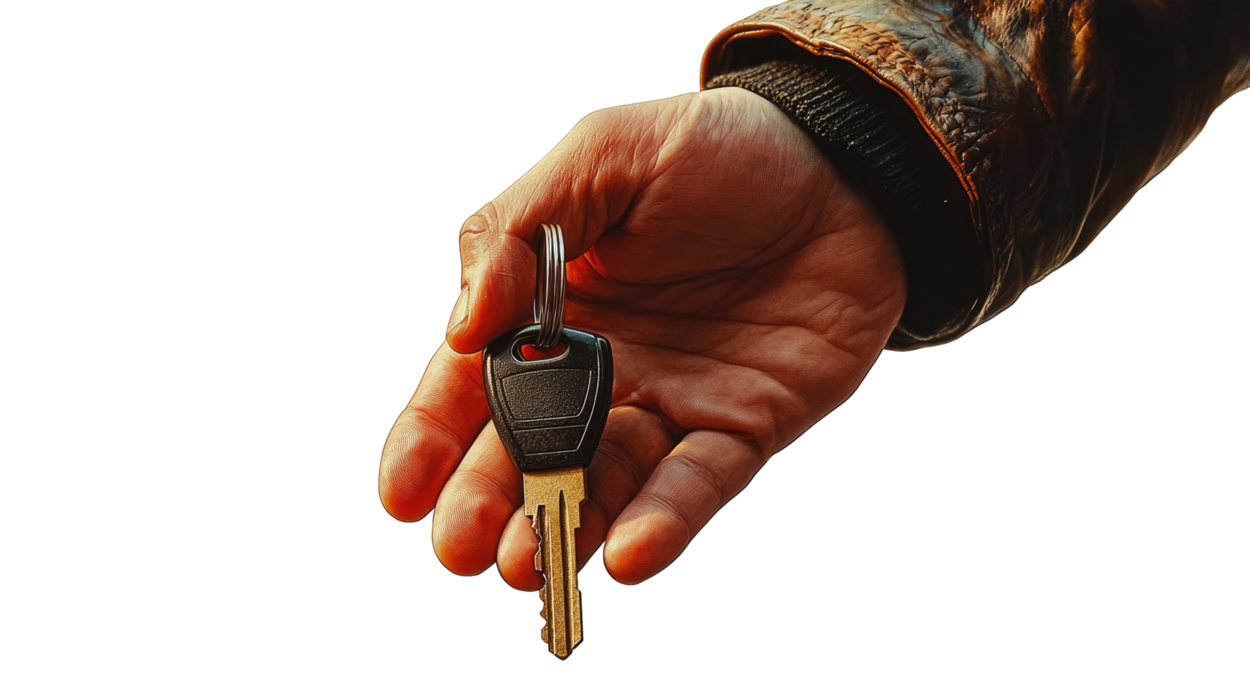 Hand holding a car key, isolated on transparent background png