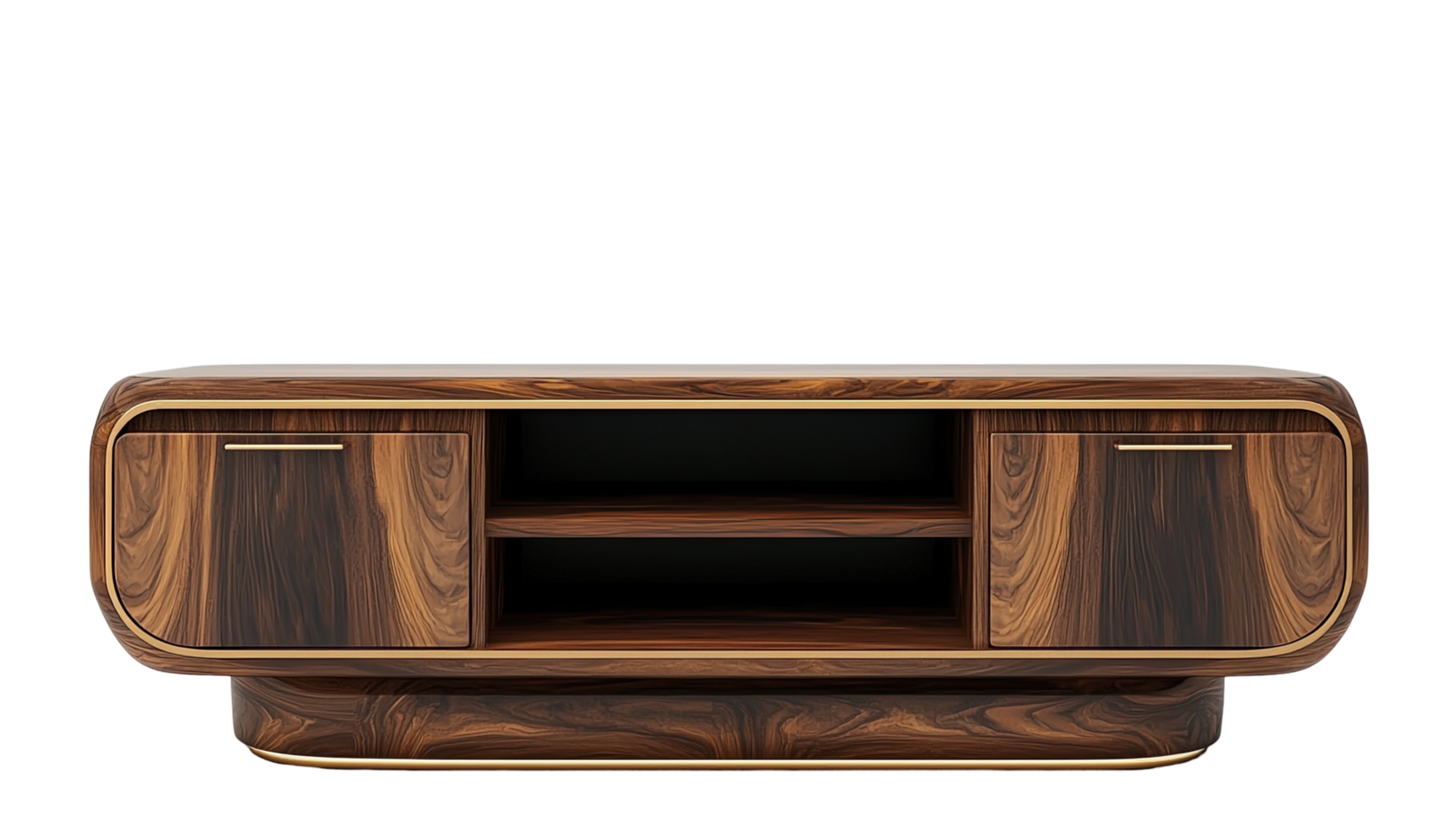 Modern wooden TV stand with open shelves, isolated on transparent background png
