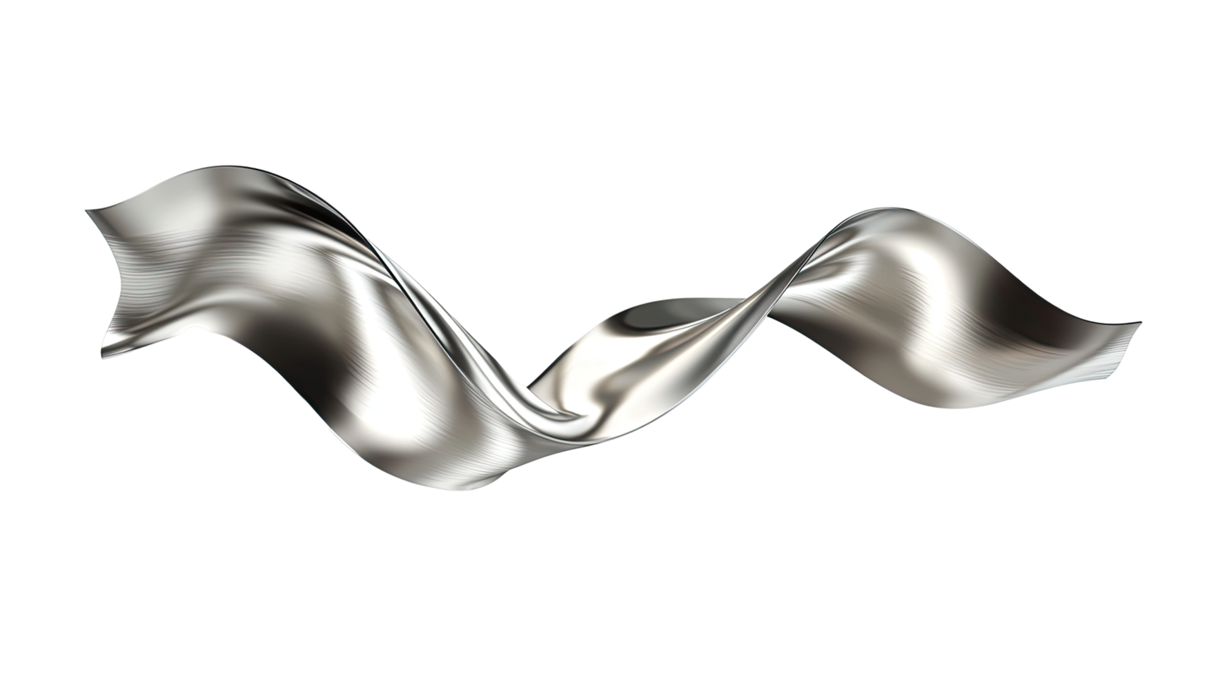 Metallic silver ribbon wave, isolated on transparent background png