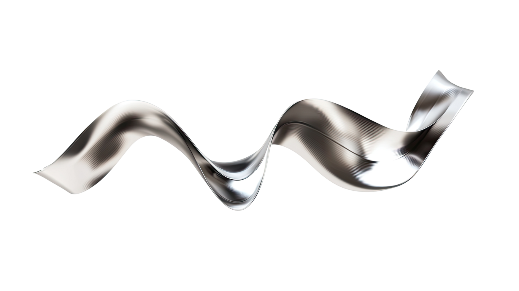 Curved silver metal ribbon, isolated on transparent background png