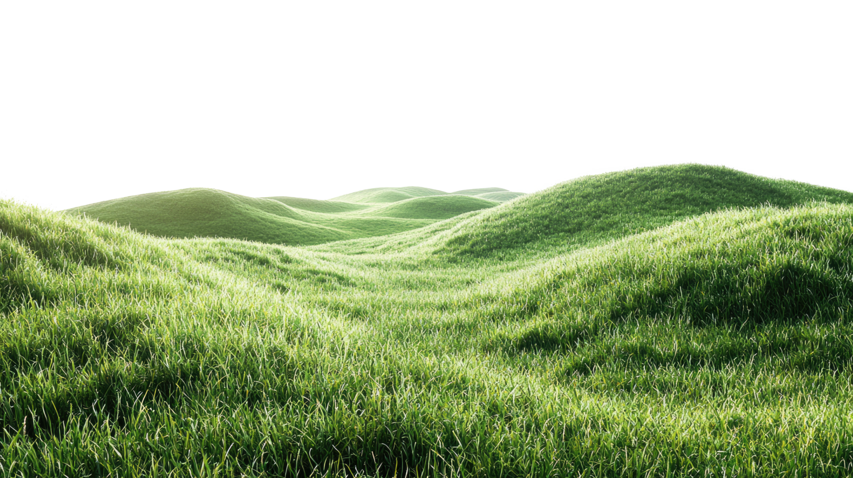 Lush green rolling hills landscape, isolated on transparent background png