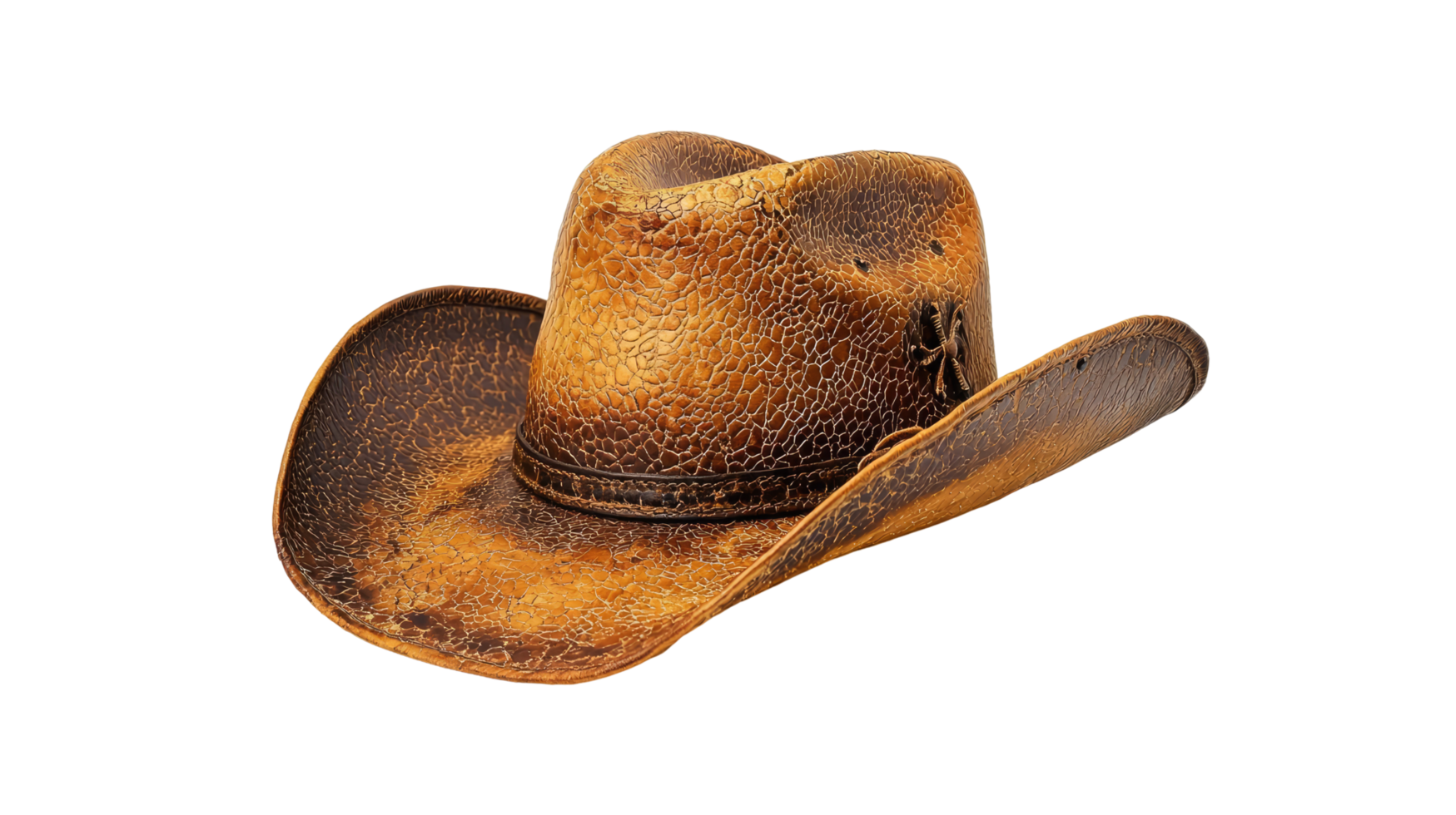 Old cowboy hat with worn leather texture, isolated on transparent background png