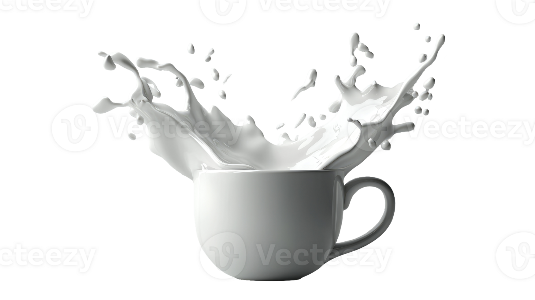 White coffee cup with milk splash, isolated on transparent background png
