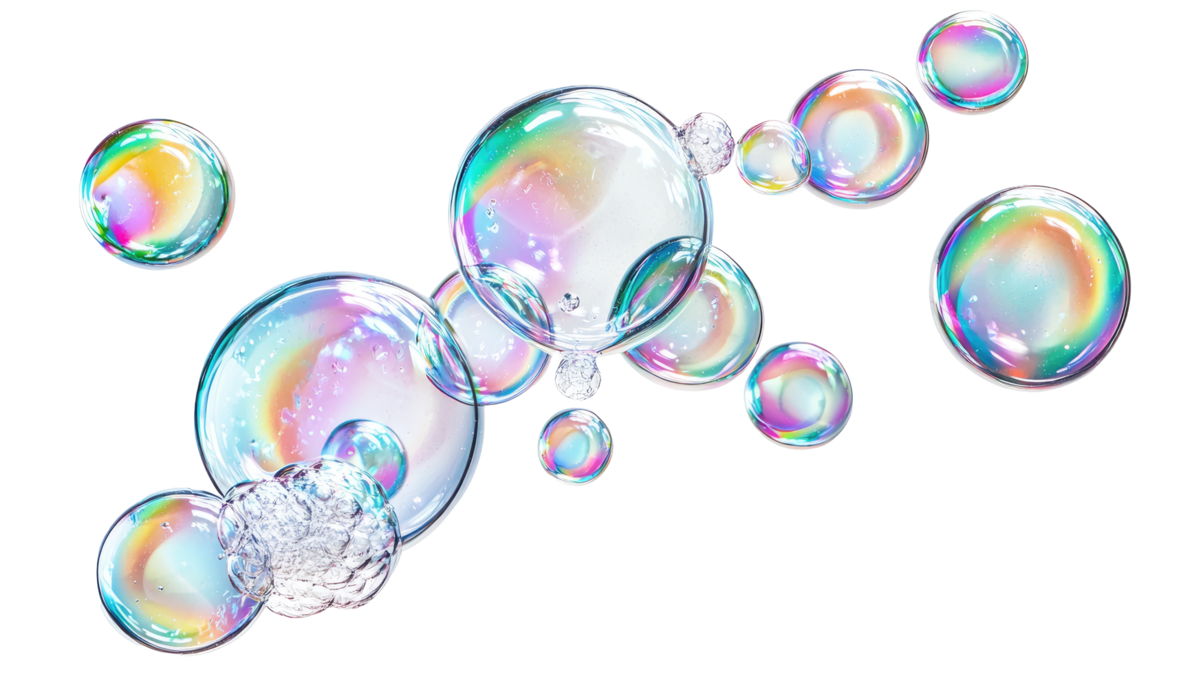 Floating soap bubbles in various sizes, isolated on white png