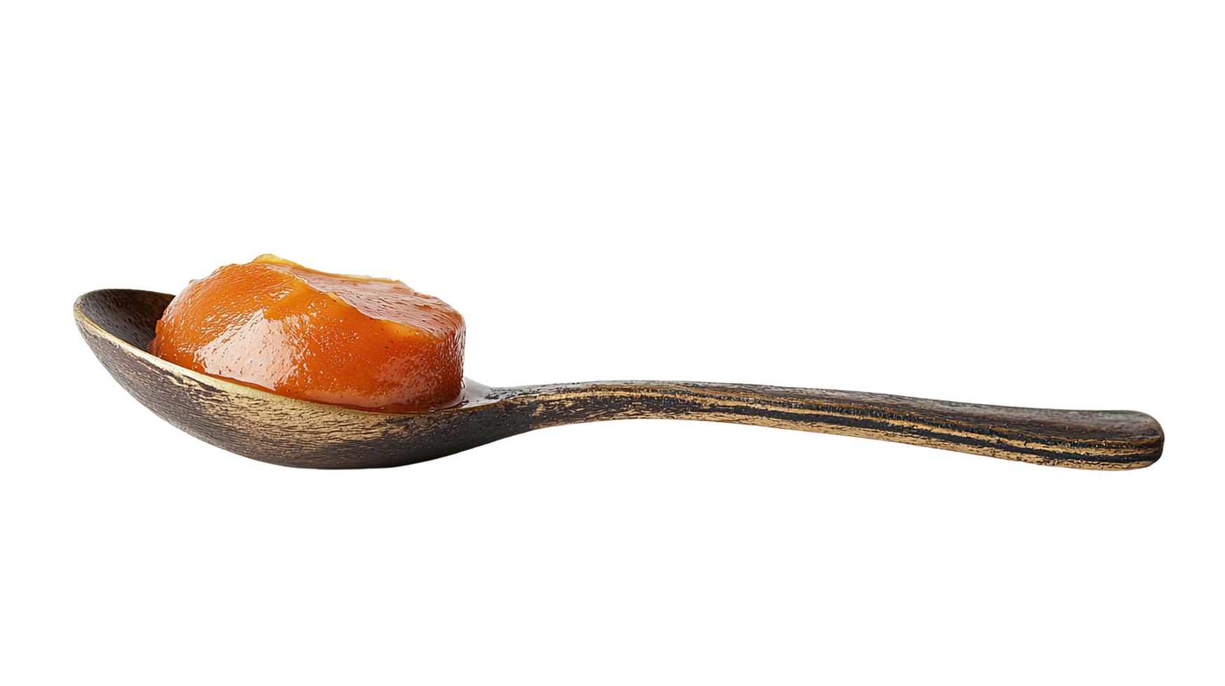 Spoon with caramel sauce, isolated on transparent background png