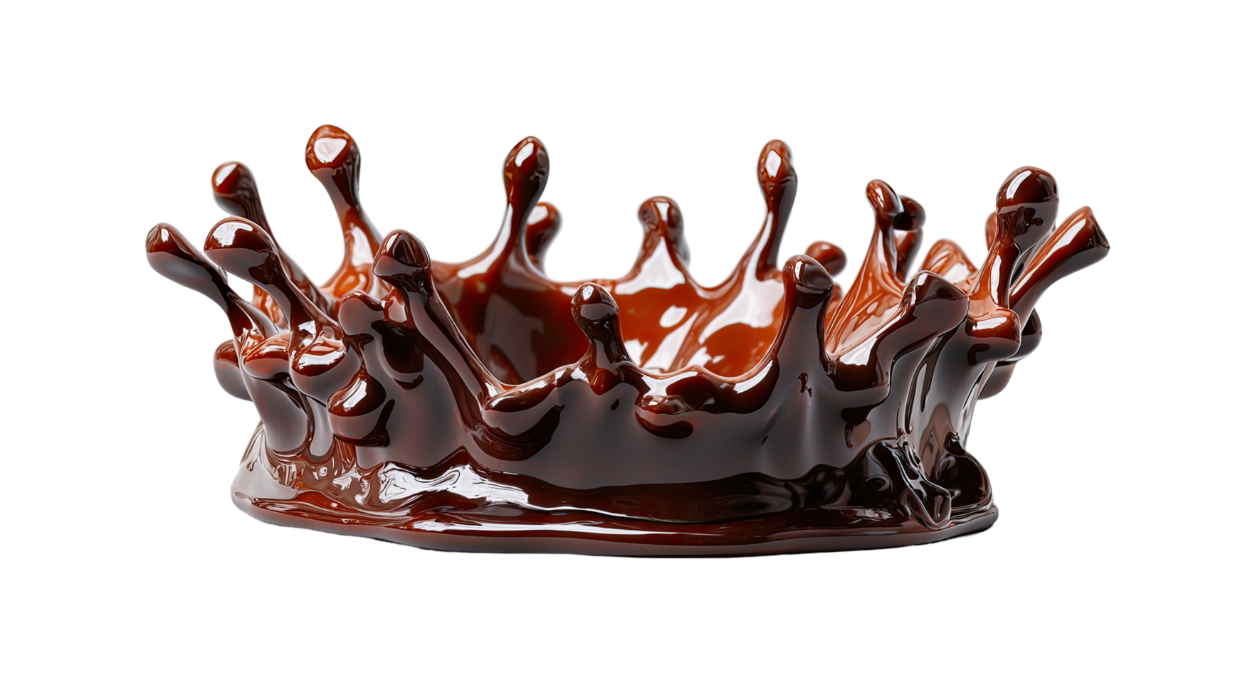 Realistic chocolate splash in mid-air, isolated on transparent background png