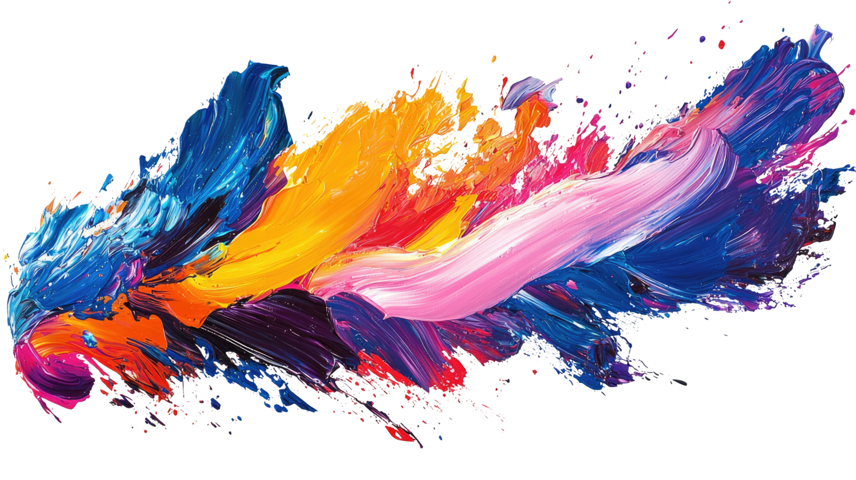 Dynamic paint splash in blue, yellow, and red tones, isolated on transparent background png