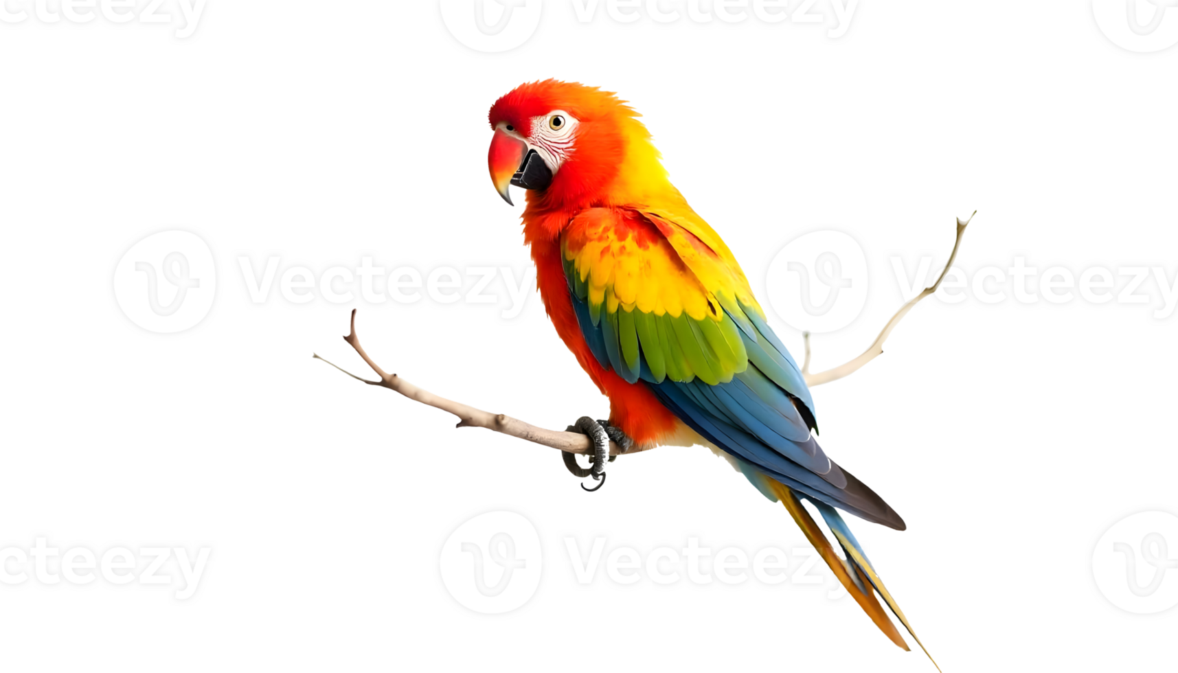 Colorful Parrot Perched On Branch Highlighting Vibrant Feathers And Elegance Perfect For Web Banners Or Wildlife Campaigns png