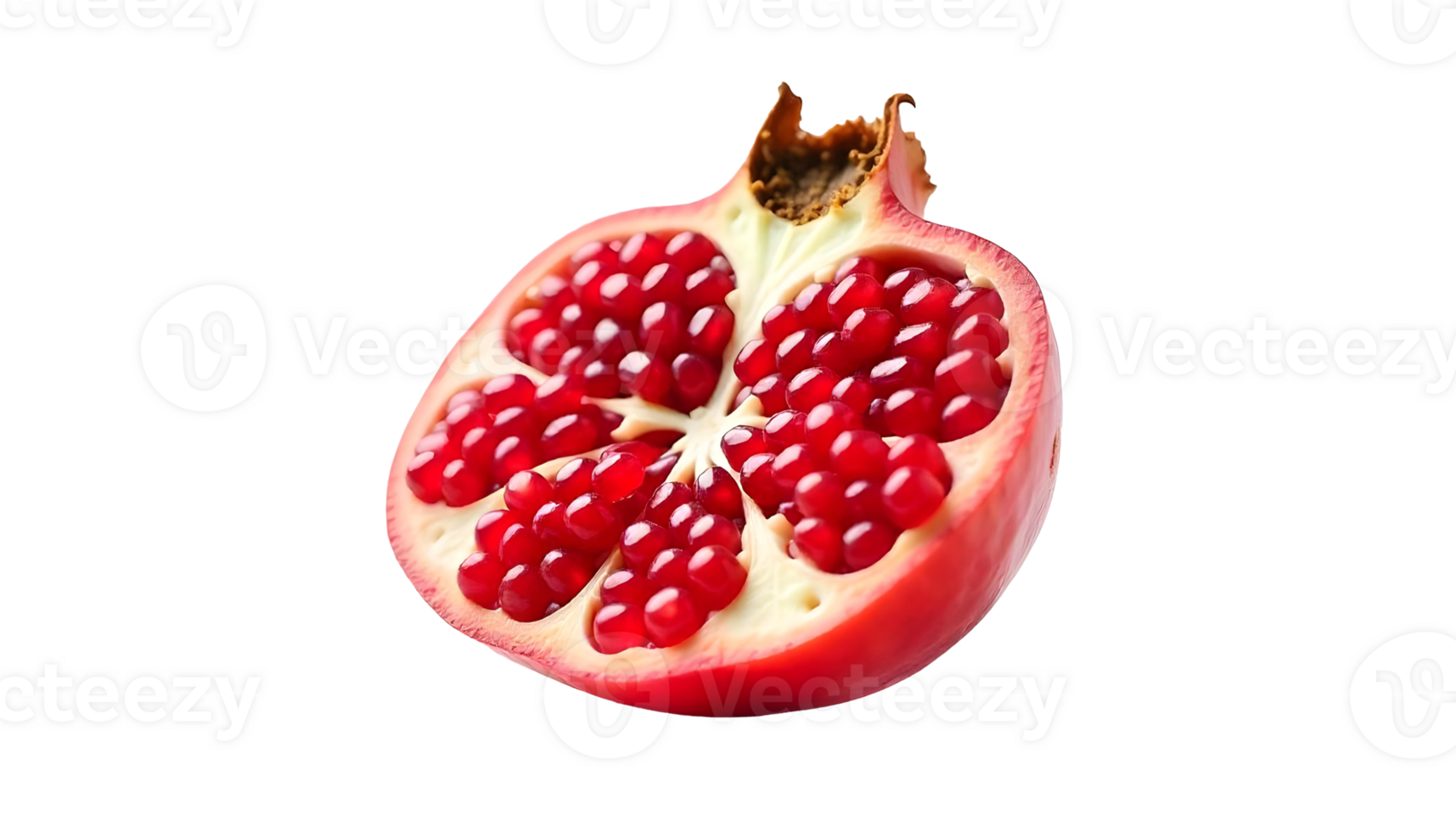 Juicy Pomegranate Half Highlighting Clusters of Bright Red Arils and White Pith png