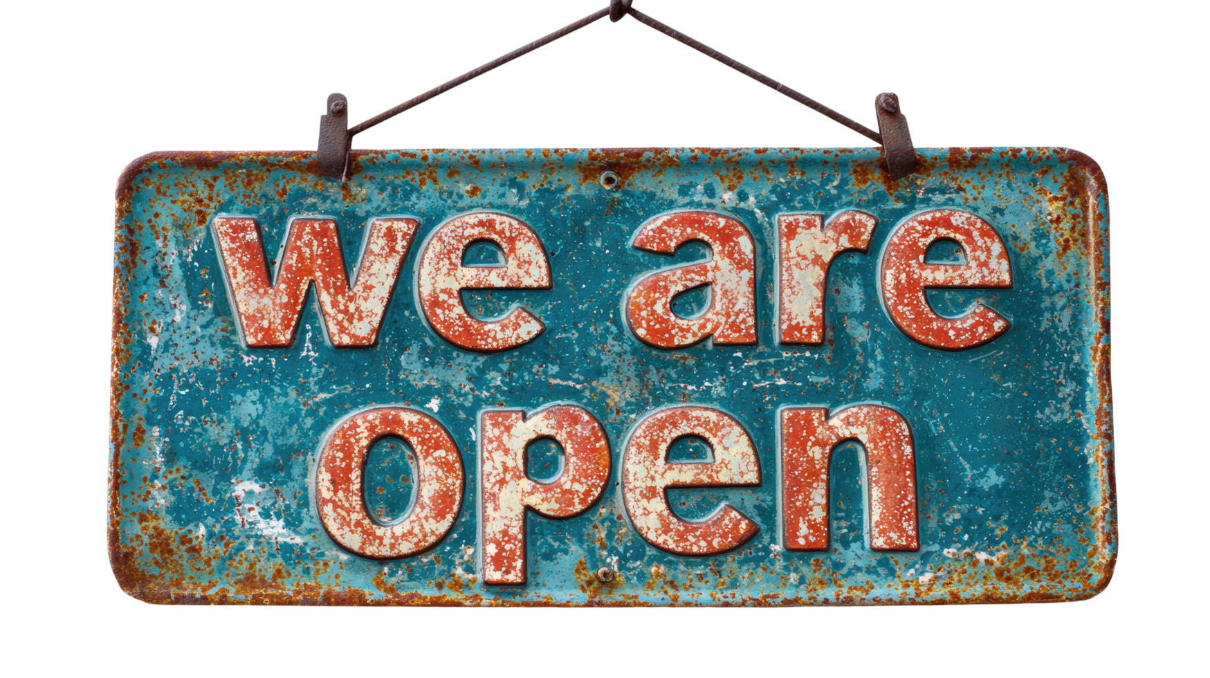 Rustic We Are Open sign, isolated on transparent background png