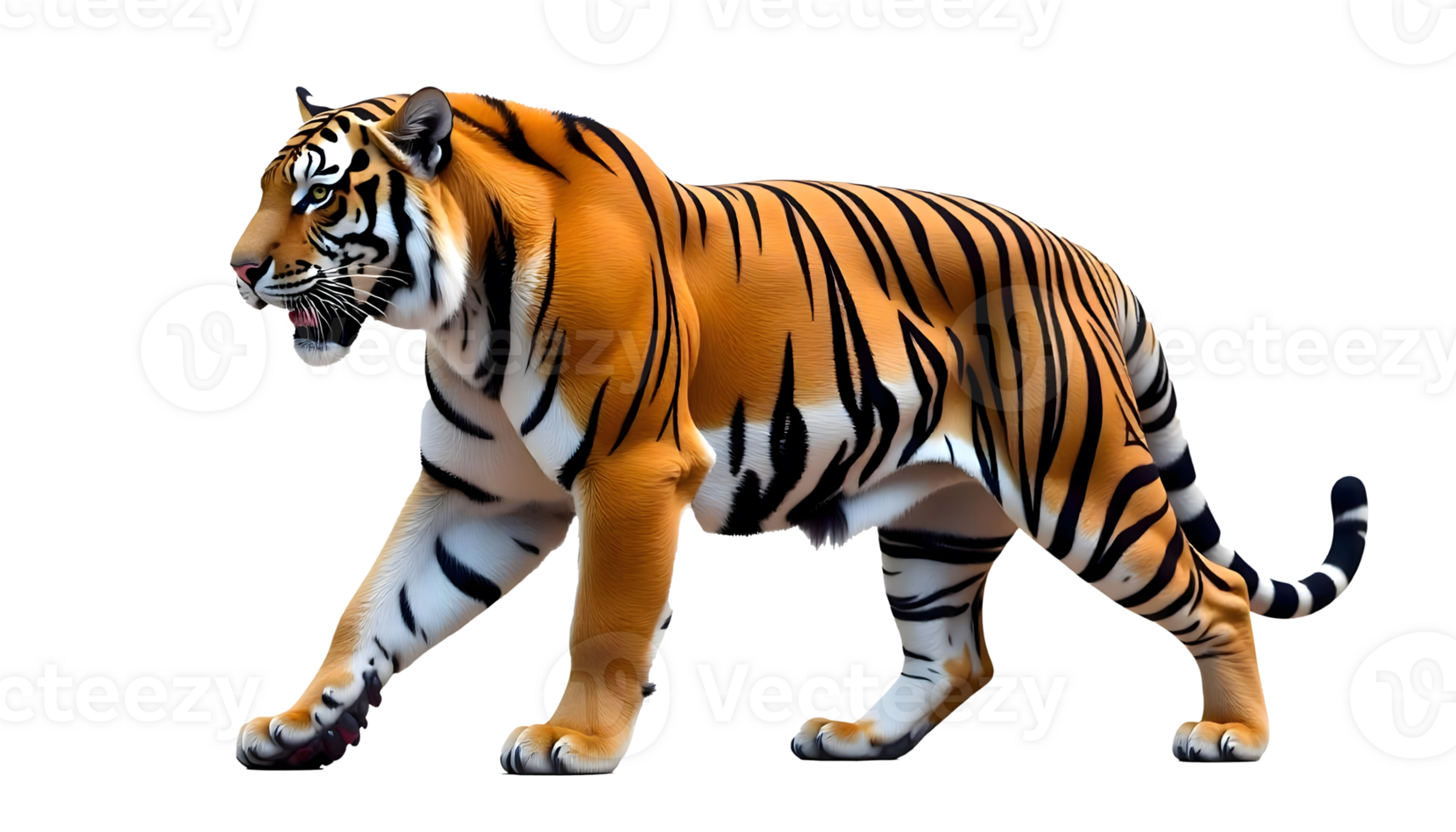 Powerful Tiger On The Move Highlighting Muscular Build And Striking Orange Black Coat For Web Banner Wildlife Campaign Or Nature Blog png