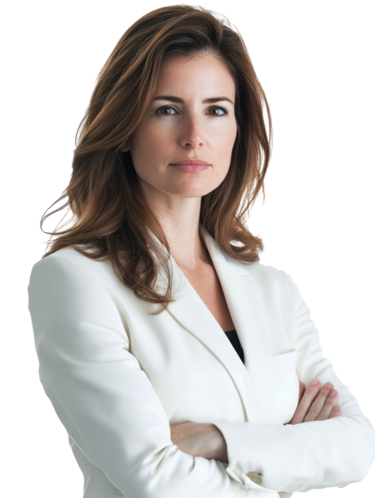 A woman in a white suit and black shirt png