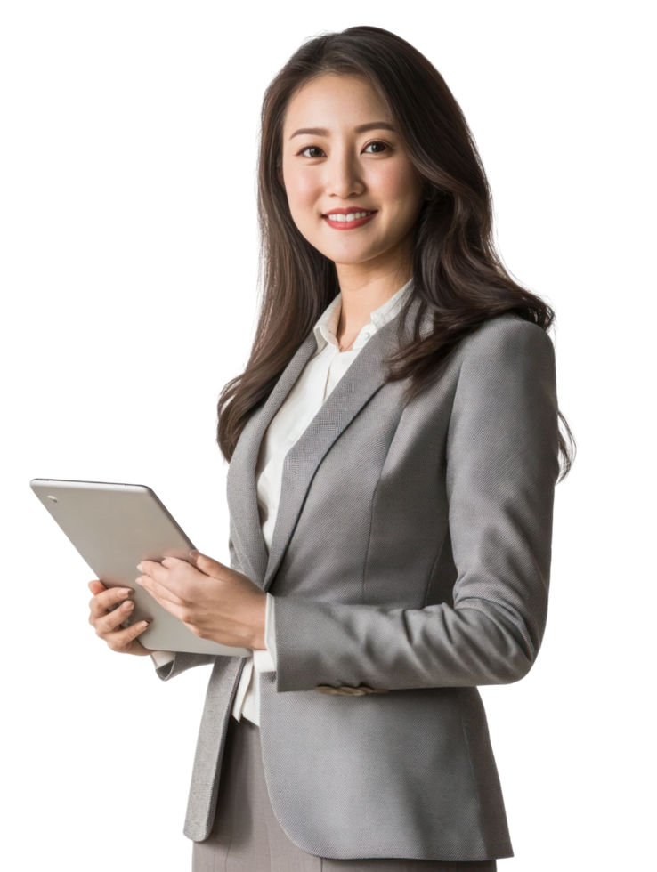 Asian business woman holding tablet png