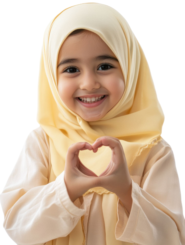 A little girl in a hijab is making a heart shape png