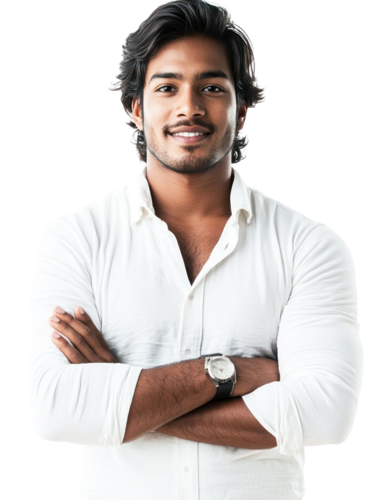 A man in a white shirt standing with his arms crossed png