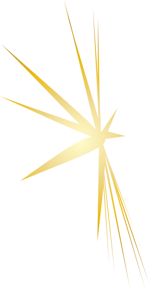 gold starburst shapes. Radiant lines. Sharp points. Metallic gold finish. Abstract celestial forms. Dynamic star designs. Digital illustration. Festive aesthetic. Sparkly effect. png