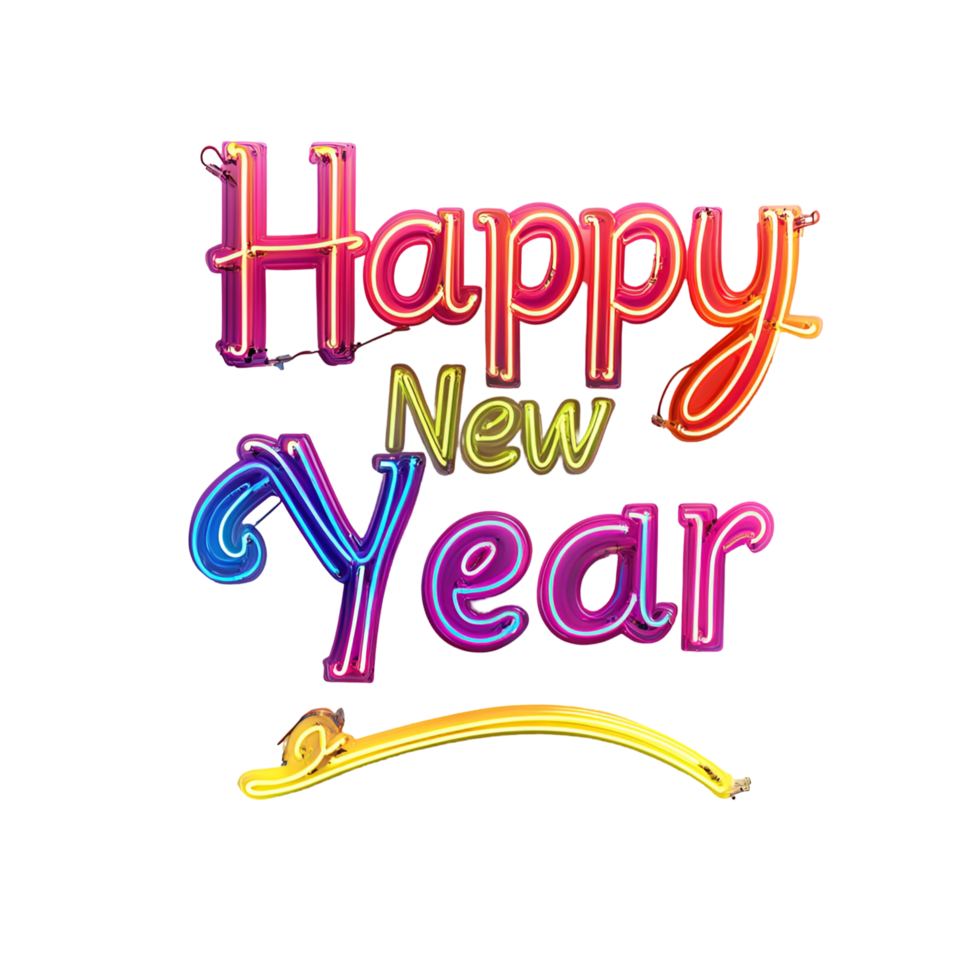 Bright Neon Happy New Year Transparent Background png