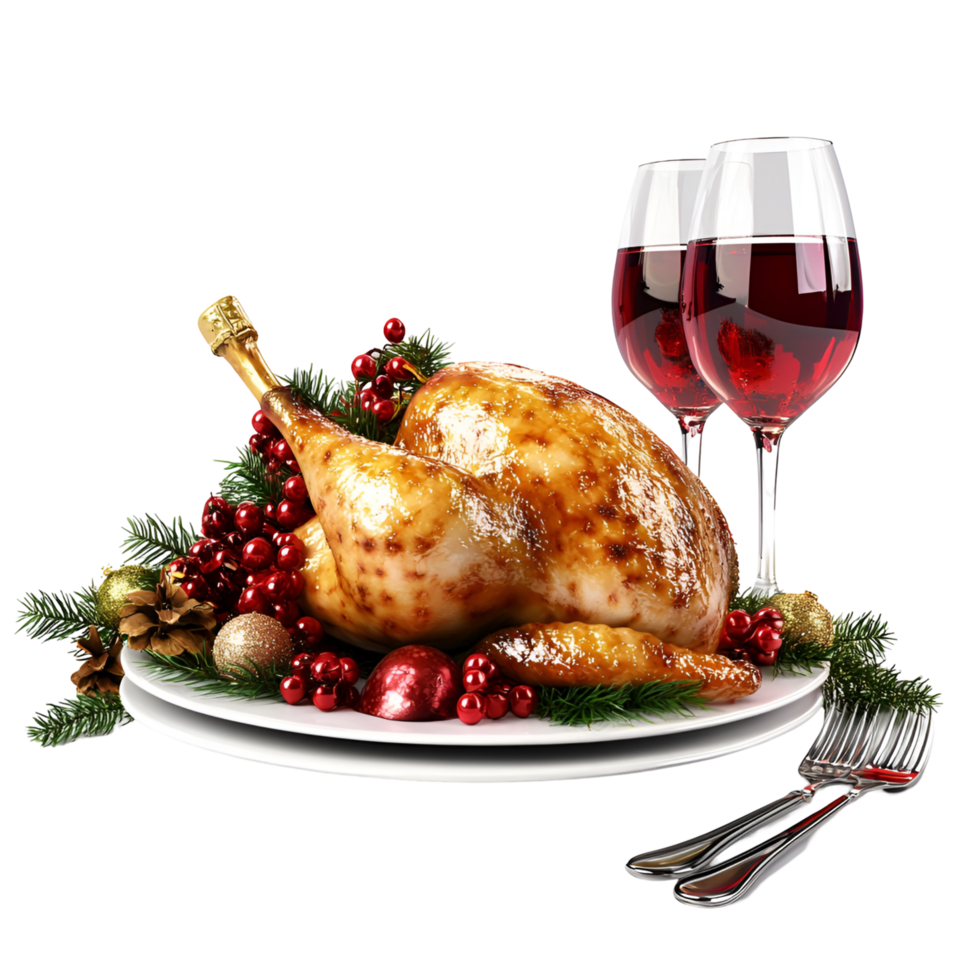 Christmas Turkey with Wine Transparent Background png