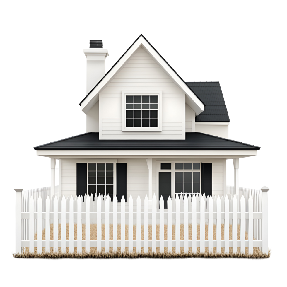 Traditional Home with Picket Fence Transparent Background png