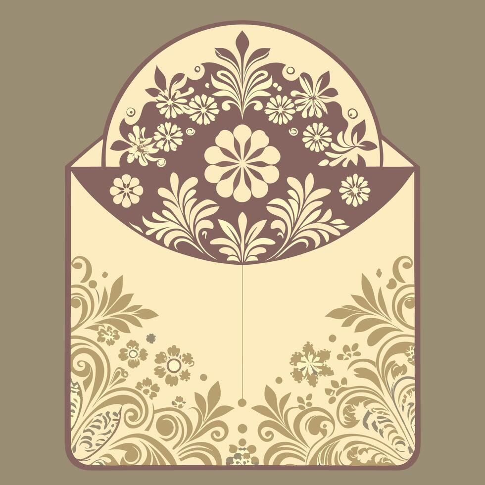 Elegant Wedding Pocket Envelopes Adorned with Intricate Damask Patterns vector