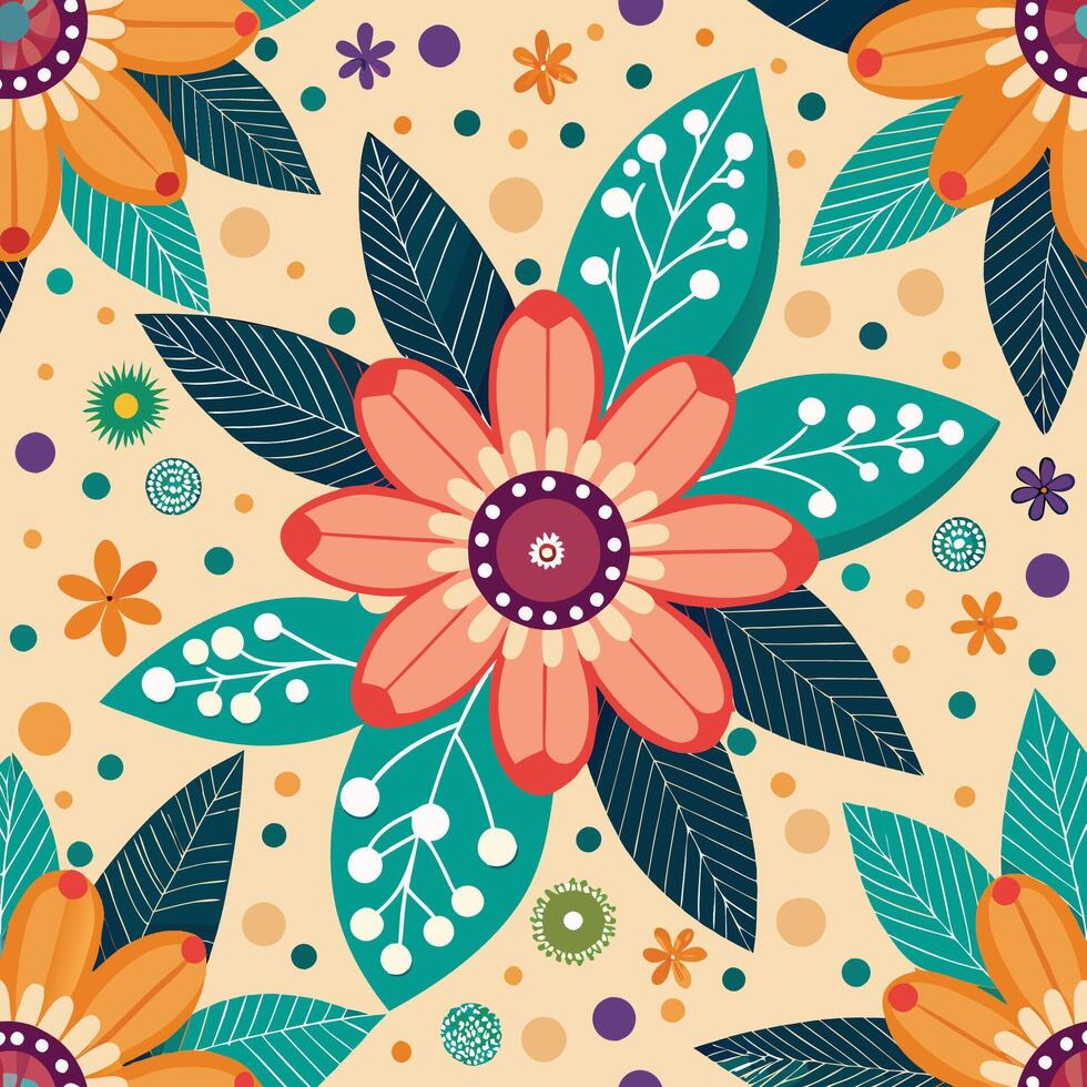 Geometric Abstraction Seamless Floral Pattern with Scattered Dots vector