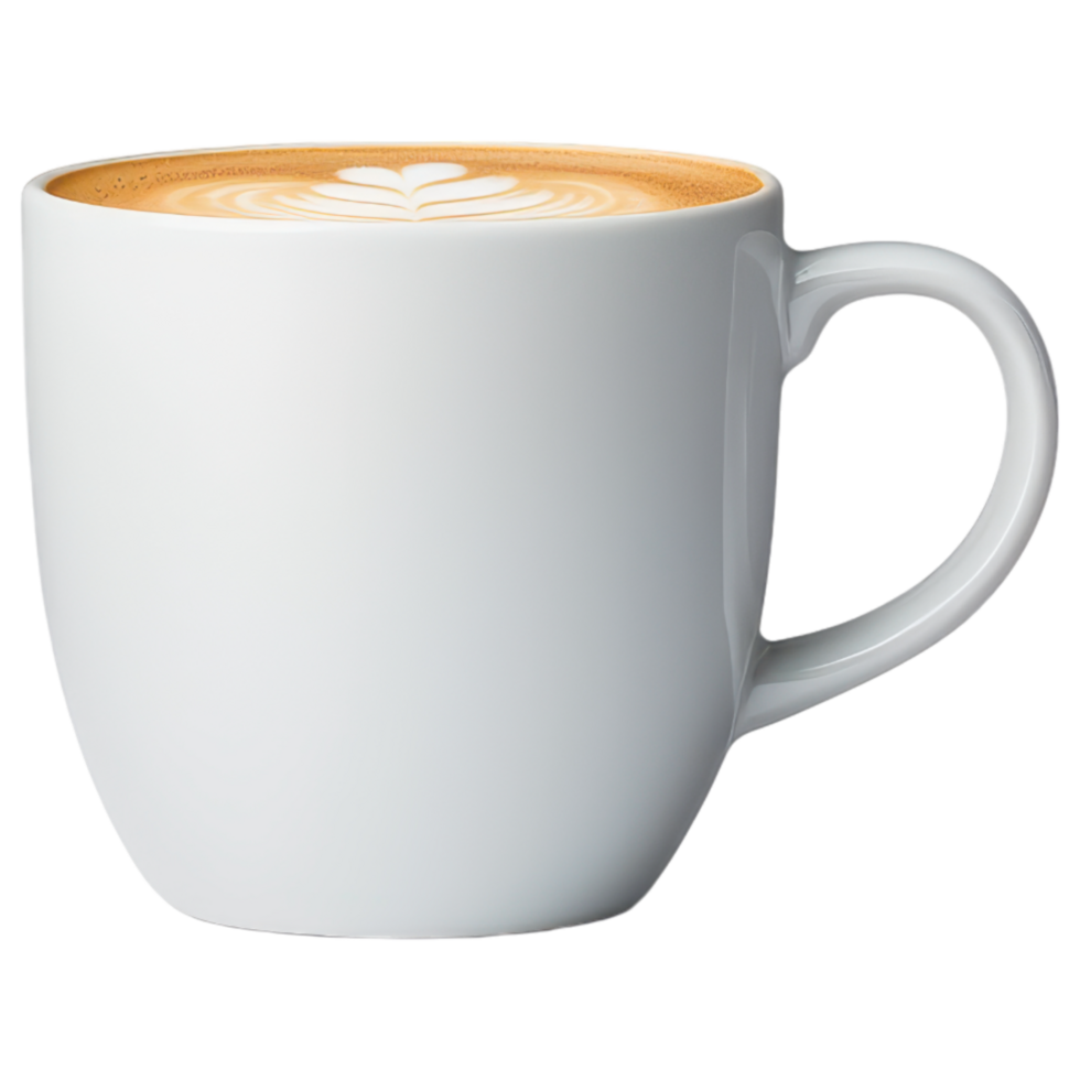 Free Isolated on Transparent Background, warm coffee drink in white cup showcases beautiful latte art design png