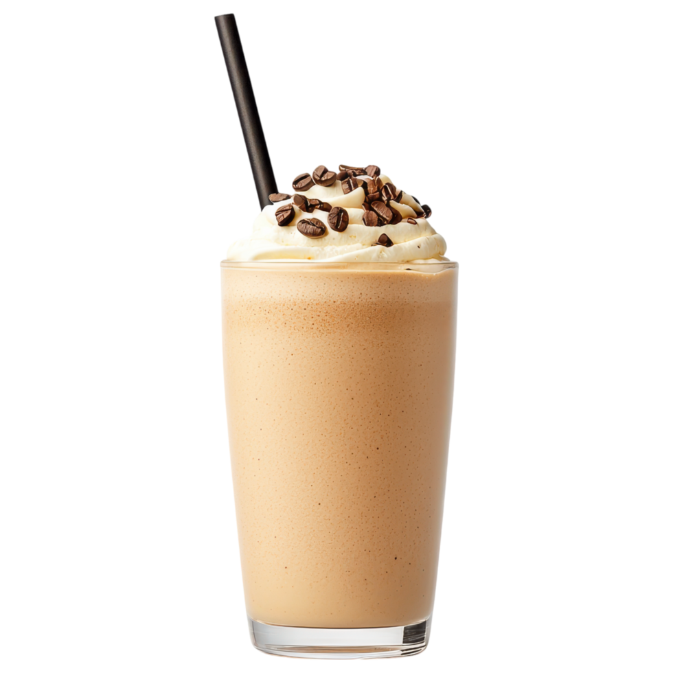 Free Isolated on Transparent Background, Creamy coffee drink topped with whipped cream and coffee beans png