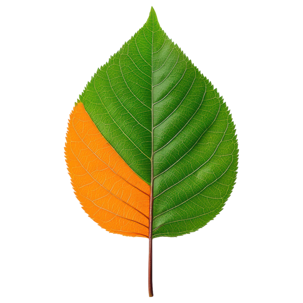 Free Isolated on Transparent Background, vibrant leaf showcases beautiful blend of green and orange hues, symbolizing nature transition png