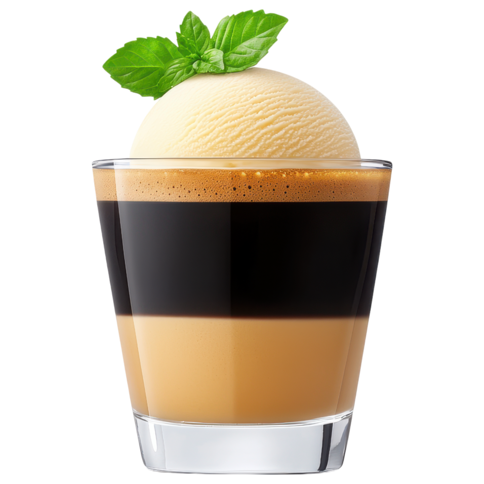 Free Isolated on Transparent Background, Delight in this creamy coffee drink topped with ice cream and fresh mint leaf png